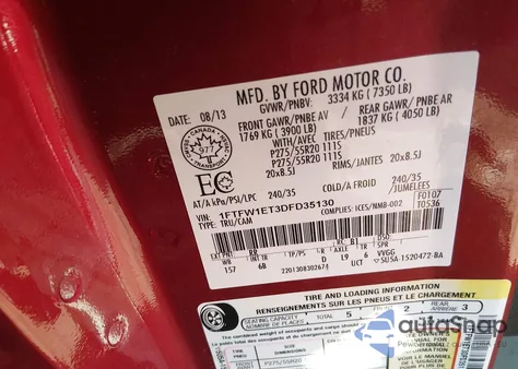 2013 Ford F-150 Fx4 from USA, damaged, VIN 1FTFW1ET3DFD35130